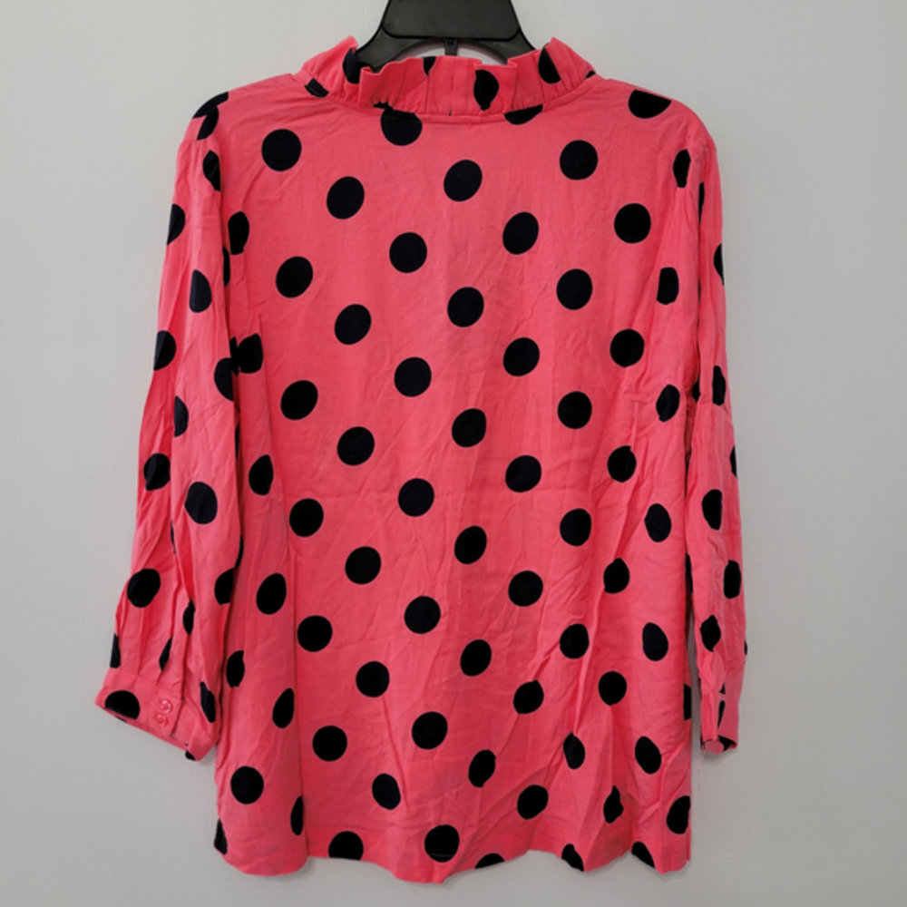 NWT Crown & Ivy Women's Ruffle Trim Pink Polka Dot Blouse Top Size Large Petite - Picture 10 of 11